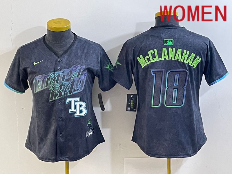 Women Tampa Bay Rays #18 Mcclanahan Black City Edition 2024 Nike MLB Jersey style 4->women mlb jersey->Women Jersey